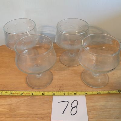 Crystal Etched Leaves Dessert Sherbet Cups Stem Glasses Set of 4 Dishes VTG