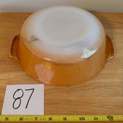 Vintage Anchor Hocking Fire King Iridescent Glass Peach Lustre Casserole Gold