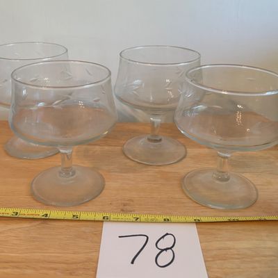 Crystal Etched Leaves Dessert Sherbet Cups Stem Glasses Set of 4 Dishes VTG