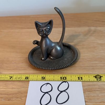 Vintage Silver Plated Cat Kitten Ring Holder Jewelry Dish