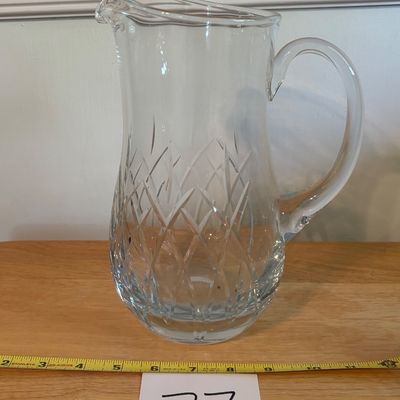 Mouth Blown BLOCK Crystal Water Pitcher Hand Polished Acid Etched On Bottom