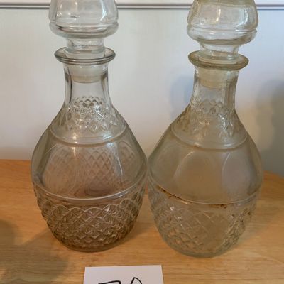 Vintage Princess House Clear Glass Decanters with Stopper, Crown and Grape Etch