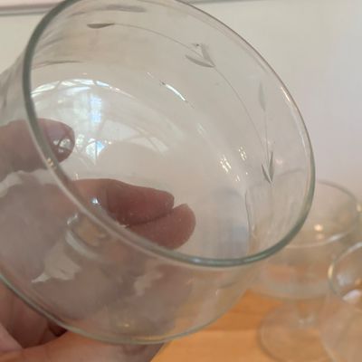 Crystal Etched Leaves Dessert Sherbet Cups Stem Glasses Set of 4 Dishes VTG