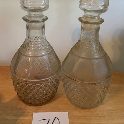 Vintage Princess House Clear Glass Decanters with Stopper, Crown and Grape Etch