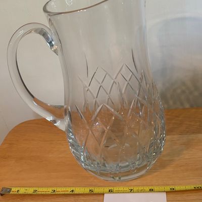 Mouth Blown BLOCK Crystal Water Pitcher Hand Polished Acid Etched On Bottom