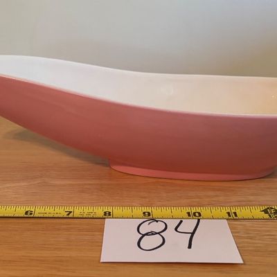 HULL Pottery 151 Console Serving Bowls, 13” MCM Oblong Spouted Footed Pink
