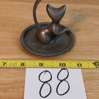 Vintage Silver Plated Cat Kitten Ring Holder Jewelry Dish