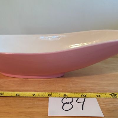 HULL Pottery 151 Console Serving Bowls, 13” MCM Oblong Spouted Footed Pink