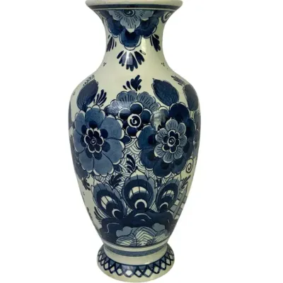 Royal Delft Hand-Painted Vase – Blue & White Floral Delftware, Holland