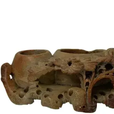 2 Carved Soapstone Decorative Pieces – Intricate Hand-Carved Vessels & Ornamental Sculpture