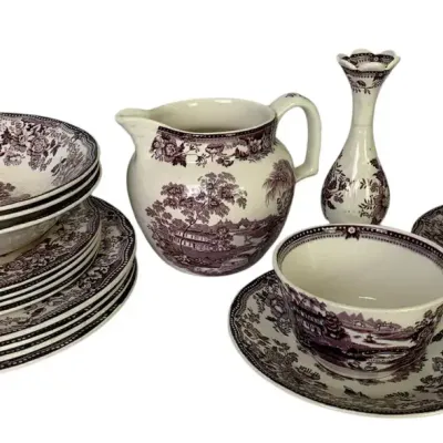 13-Pc Royal Staffordshire Tonquin by Clarice Cliff Transferware Set – Made in England
