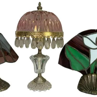 3 Vintage Tiffany-Style Table Lamps – Stained Glass & Floral Glass Shades, Decorative Lighting