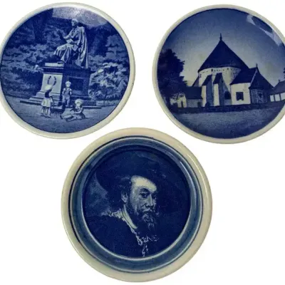 3 Vintage Miniature Collector Plates – Denmark, Østerlars Kirke & H.C. Andersen, Delft