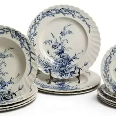 Royal Staffordshire Blue Transferware Dinnerware Lot 11 Pc Plates Bowls Saucer England Set