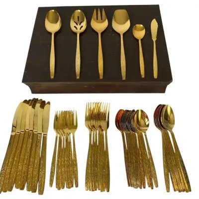 Gorham Gold-Tone Stainless Flatware Set – 8 Place Settings + 6-Pc Serving Set & Storage Box