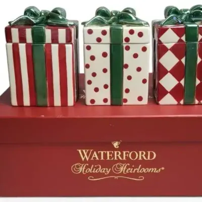 Waterford Holiday Heirlooms Christmas Canister Set 3 Ceramic Gift Box Containers w/ Box