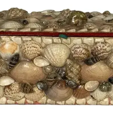 Vintage Seashell Decorative Box – Handcrafted Coastal Shell Covered Keepsake & Display Chest