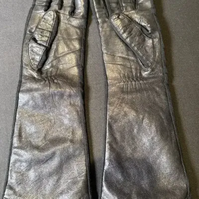 Black/Nylon Leather Gloves - Rayon Fleece Lined - Made in Japan