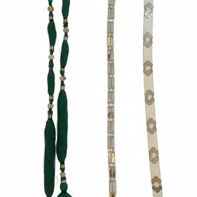 Lot of 3 Belts – White Leather Style Belts & Green Tassel Belt