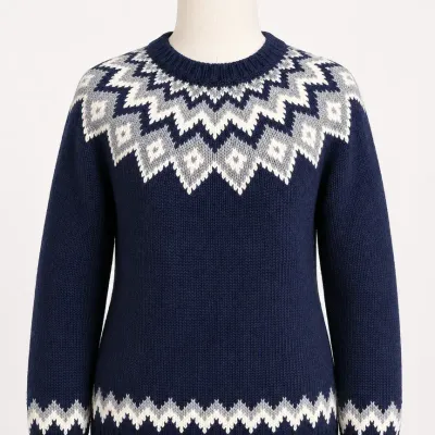 Vintage L.L. Bean Fair Isle Sweater 100% Wool Men’s Large Navy Nordic Knit