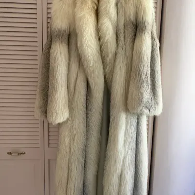 Vintage White & Grey Fur Full-Length Coat