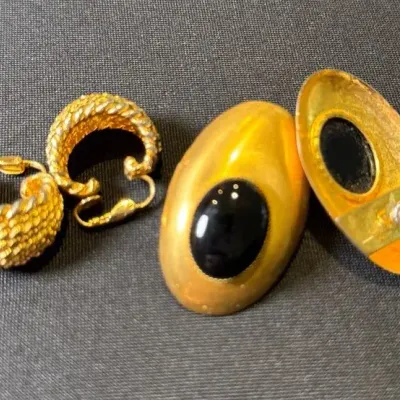 Two Pairs Vintage Gold-Tone Costume Earrings – Clip-On & Pierced