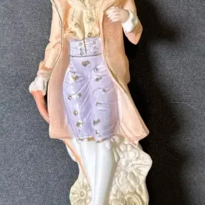 Unmarked Porcelain Period-Dress Figure with Cane – Approx. 6”