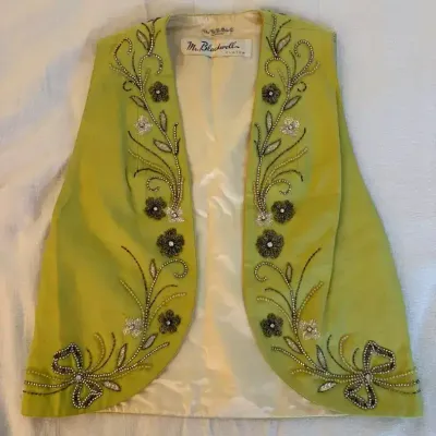Vintage Mr. Blackwell Custom Beaded & Rhinestone Jacket – Lime Green Floral Embellished