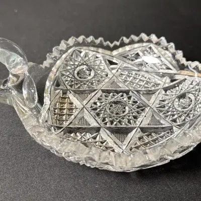 Vintage Cut Glass Handled Serving Dish