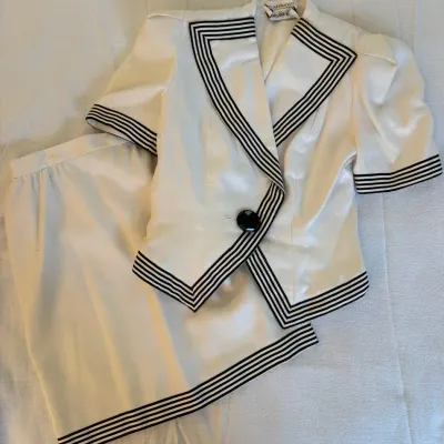 Vintage Raul Blanco for Saks Fifth Avenue 2-Pc Jacket & Skirt Set – Black & White Trim
