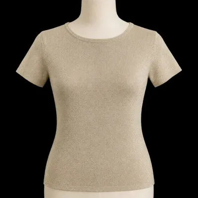 Vintage Evan Picone Metallic Gold Knit Short Sleeve Sweater Top Size Medium M