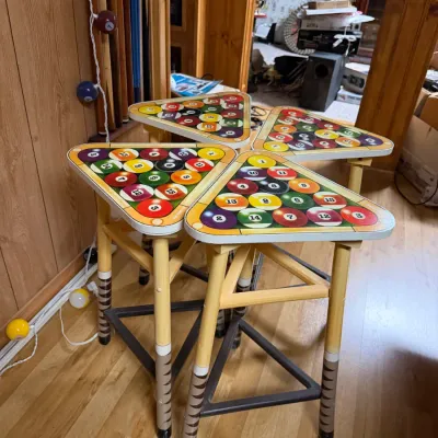 Sale Photo Thumbnail #75: Set of 4v Qui Ball Pool Hall Bar Stools 