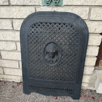 Sale Photo Thumbnail #59: Antique Cast-Iron Fireplace Crate / Screen Cover  