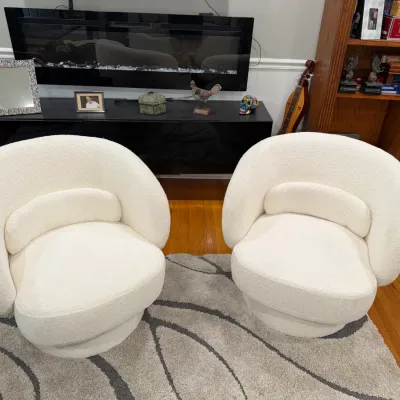 Sale Photo Thumbnail #31: 2 Matching White Cloth Fabric Chairs 