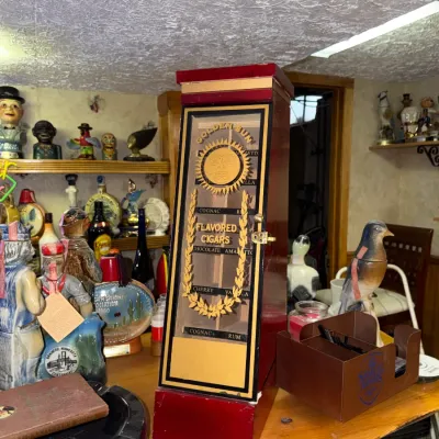 Sale Photo Thumbnail #96: Vintage Wood & Glass Cigar Humidor Counter Top Display Cabinet 