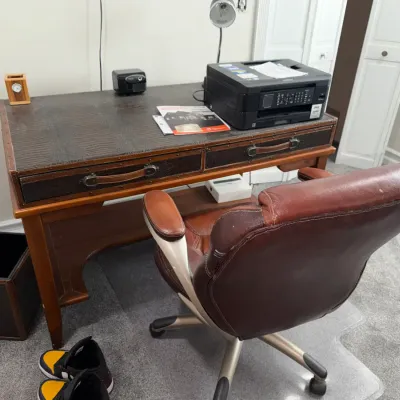 Sale Photo Thumbnail #23: Alligator Furniture. Desk is Made of Wood & Alligator. Laether & Metal Office Chair 