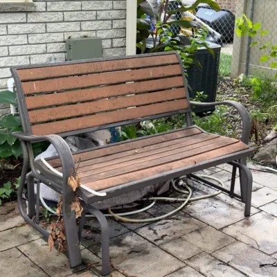 Sale Photo Thumbnail #65: Drexel Furniture Wood & Metal Gliding Yard Bench 