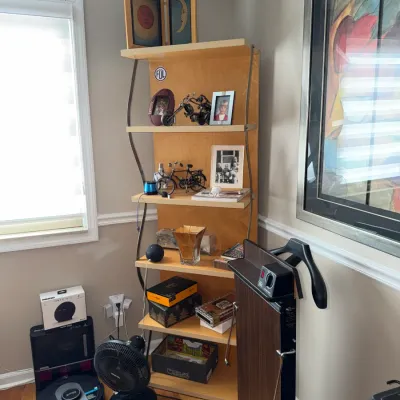 Sale Photo Thumbnail #20: Assortment of Collectible Items, Blonde Wood & Metal Book Shelf