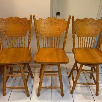 Solid Oak Swivel Bar Stools (3)
