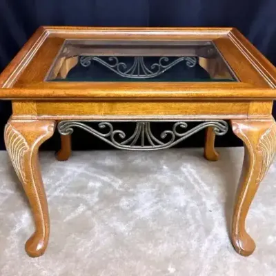 Wood, Glass And Metal Side Table