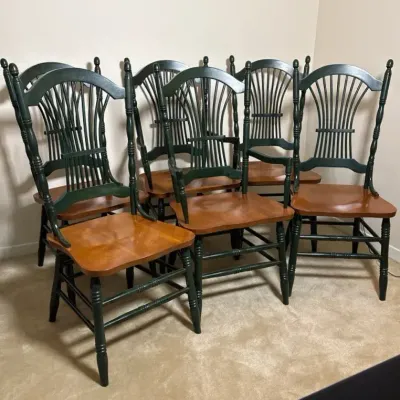Dining Room Chairs, Green & Wood (6)