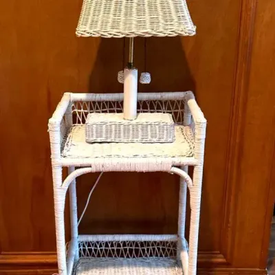 Wicker And Rattan Shelf And Lamp