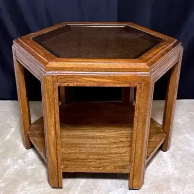 Wood, Glass, Cane Side Table