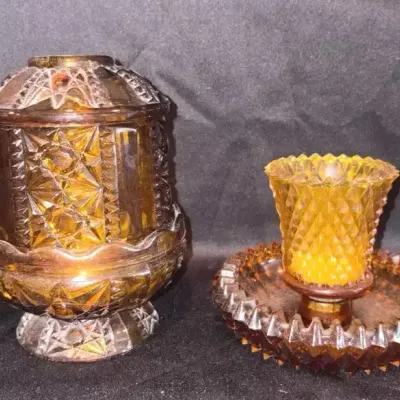 Vintage Amber Pressed Glass Fairy Lamps