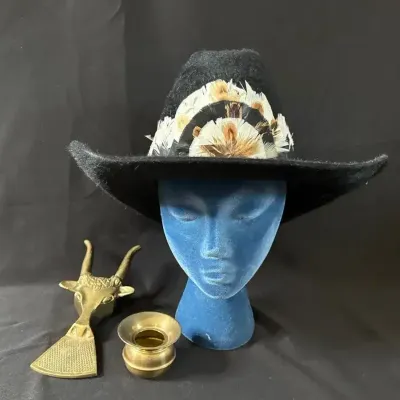 Resistol Black Cowboy Hat, Boot Jack And Spittoon