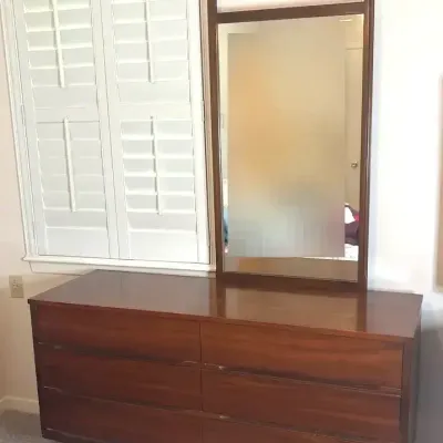 Mid-Century Modern Wooden Dresser And Mirror 