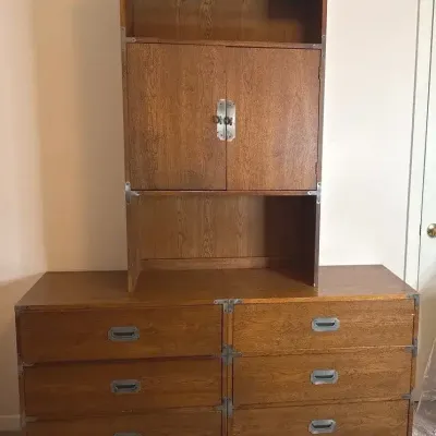 Vintage Campaign-style Modular Wooden Dresser 
