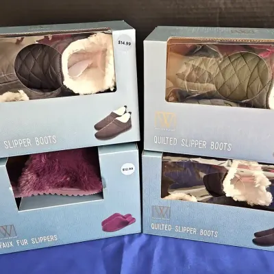 4 Pairs Comfy Wayland Square Slippers - 3 Quilted Boot And 1 Faux Fur