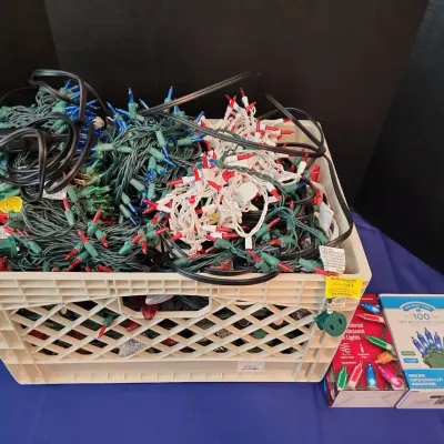 Crate Of Holiday Lights - LED Mini Lights  Incandescent Multi Colored, Clear, Red, Blue, Some New