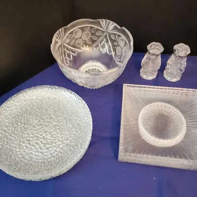 Glass Plates & Cut Crystal Pcs - Salt & Pepper Shaker, Roses Bowl, Square Plates, Round Plate